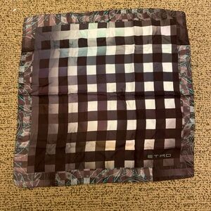 Etro Black and Gray Checkered Silk Scarf